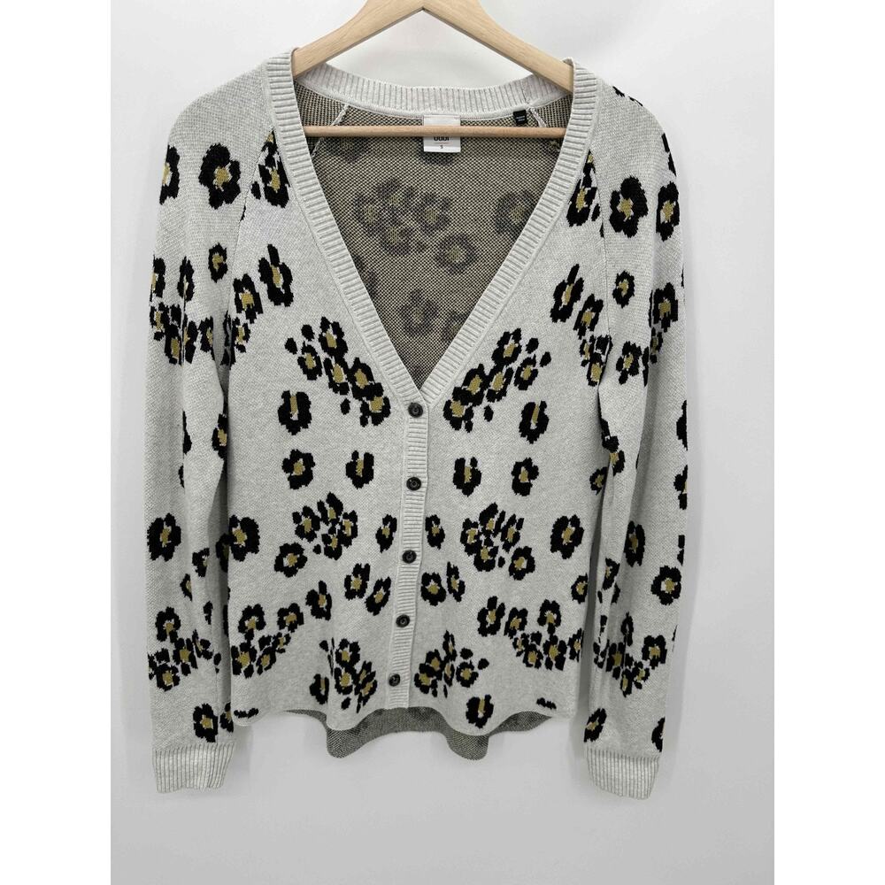 Cabi Light Gray Black V-Neck Cardigan Animal Print Sweater‎ Women Size S